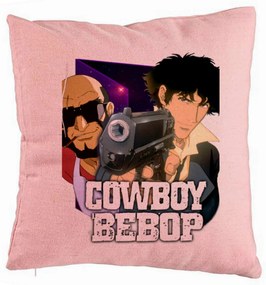 Perna Decorativa cu Cowboy Bebop 3, 40x40 cm, Roz, Husa Detasabila, Burduf