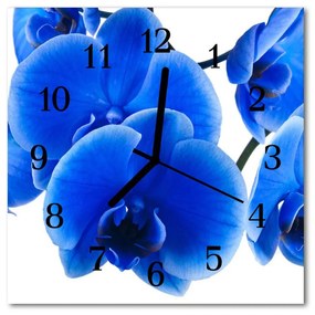 Ceas de perete din sticla pătrat Orhideea flori albastre