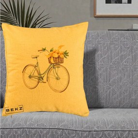 Perna Decorativa Bicicleta cu Cos de Lamai Mediteranean, 40x40 cm, Galben, Husa Detasabila, Perna Inclusa, BEKZ®