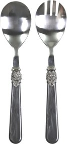 Set tacâmuri salată din oțel inoxidabil și acril, finisaj cărbune antichizat, L21 cm, Linas