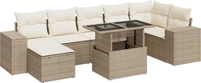 vidaXL Set canapele de grădină, 8 piese, cu perne, bej, poliratan
