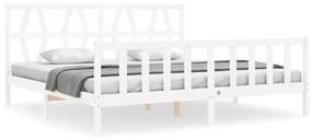 3192512 vidaXL Cadru pat cu tăblie 200x200 cm, alb, lemn masiv