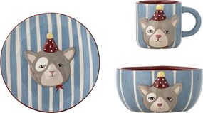 Set 3 piese din ceramică artizanală, multicolor, pictate manual cu pisică, pentru copii, „Party"