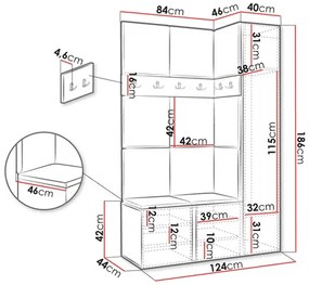 Mobilier hol Tovenaz X (Stejar artisan + Negru) (cu oglindă). 1104795