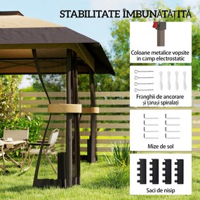 Outsunny Pavilion Pliabil Pavilion de Grădină Pop Up cu Plase de Țânțari, 4x4 m, Kaki | Aosom Romania