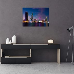 Tablou pe sticlă orașului nocturn (70x50 cm)