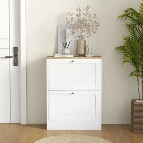 HOMCOM Pantofar Slim cu 2 Uși Rabatabile, Rafturi Reglabile și Detașabile, pentru 8-12 Perechi, 60x23,5x80 cm, Alb | Aosom Romania