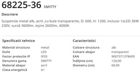 Lustra LED suspendata design modern SMITTY 36W 68225-36 GL