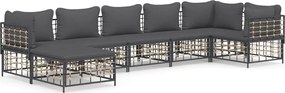 vidaXL Set mobilier de grădină cu perne, 7 piese, antracit, poliratan