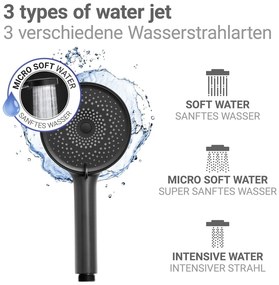 Cap de duș negru mat din plastic ø 12 cm Softwater – Wenko