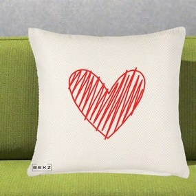 Perna Decorativa Inima Rosie Desen Manual, 40x40 cm, Crem Reliefat, Husa Detasabila, Perna Inclusa, BEKZ®