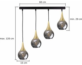 Lustră pe cablu LACRIMA SMOKY 4xE27/60W/230V