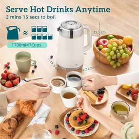 HOMCOM Fierbător 1,7 L 2200 W cu funcție de fierbere rapidă, filtru anticalcar și prăjitor cu 4 fante și 7 trepte de rumenire, alb-crem | Aosom Romania