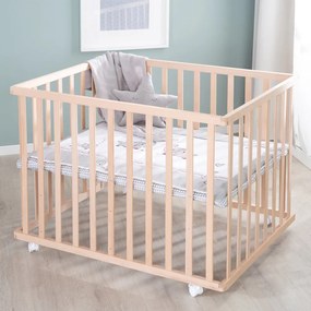 Țarc pentru copii în culoare naturală cu roți 100x75 cm Jumbo Twins – Roba