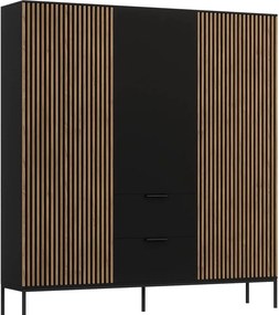 Dulap lemn masiv Sia Negru, 185 × 60 × 200 cm