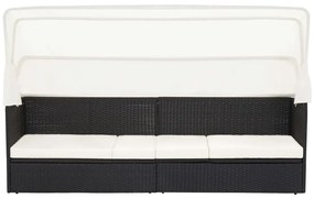Canapea de gradina cu copertina, negru, poliratan 1, Alb si negru