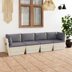 Canapea de gradina din paleti, 4 locuri, cu perne, lemn molid Antracit, 4 locuri, 1