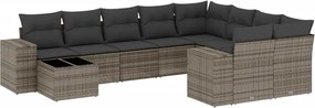 vidaXL Set mobilier de grădină cu perne, 10 piese, gri, poliratan