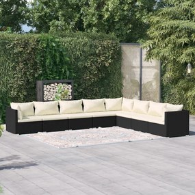 3101767 vidaXL Set mobilier de grădină cu perne, 8 piese, negru, poliratan