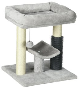 PawHut Ansamblu de Zgâriat cu Pătuț, Platformă, Perie și Stâlp din Sisal, 40x40x48 cm, Gri | Aosom Romania