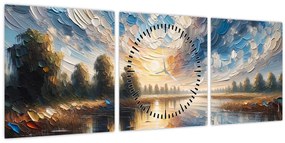Tablou - Pictură cu soarele deasupra apei (cu ceas) (90x30 cm)