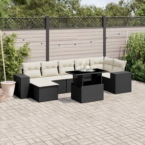 vidaXL Set mobilier de grădină cu perne, 8 piese, negru, poliratan