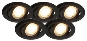 Set de 5 spoturi moderne îngropate negre incl. LED cu dimmer în 3 trepte - Mio