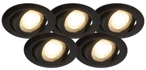 Set de 5 spoturi moderne îngropate negre incl. LED cu dimmer în 3 trepte - Mio