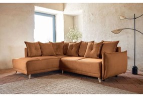 Colțar cărămiziu extensibil cu tapițerie din catifea reiată (colț stânga) Lazy Lukka – Miuform