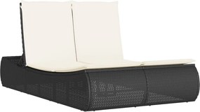 vidaXL Șezlong dublu cu perne, negru, poliratan