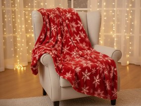 Patura de Craciun din microplus FROSTY FLAKES, rosie Dimensiune: 200 x 220 cm