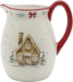 Carafă din ceramică albă cu motive de Crăciun și mâner roșu, 14x11 cm, „Chalet de Noël"