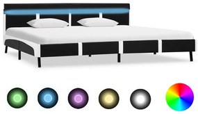 Cadru de pat cu LED, negru, 180 x 200 cm, piele ecologica Alb si negru, 180 x 200 cm