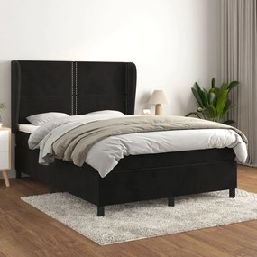 3129149 vidaXL Pat box spring cu saltea, negru, 140x190 cm, catifea