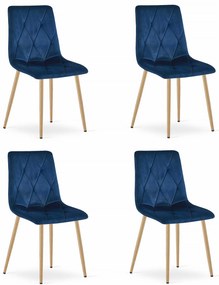 Set Scaune 4 Bucatarie/Dining Fido Picioare Finisaj Lemn, Catifea Albastra