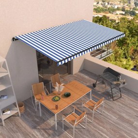 vidaXL Copertină retractabilă automat, albastru și alb, 500x350 cm