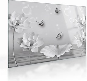 Tablou pe sticlă - Design flori și fluturi (70x50 cm)