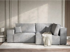 Colțar gri extensibil/cu spațiu de depozitare cu tapițerie din catifea reiată (cu colț pe partea dreaptă/în formă de ”L”) Tonga – Maison de Rêve