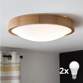 Brilagi - Plafonieră LED CARVALHO SLIM 2xE27/15W/230V, finisaj stejar, Ø 37 cm