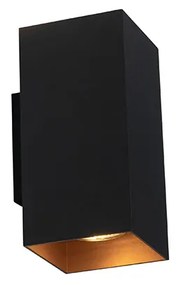 Lampa de perete pătrată de design negru cu interior auriu - Sab