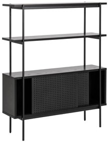 Bibliotecă neagră cu aspect de lemn de frasin cu ușă glisantă 94x114 cm Angus – Actona