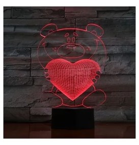 Lampa 3D LED - Ursulet cu inimioara -luminata cu telecomanda