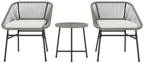 Outsunny Set de mobilier de exterior cu 3 piese, 1 masă, 2 scaune, Împletitură de ratan, Cadru din oțel, Masă de cafea cu blat de sticlă, Gri închis | Aosom Romania