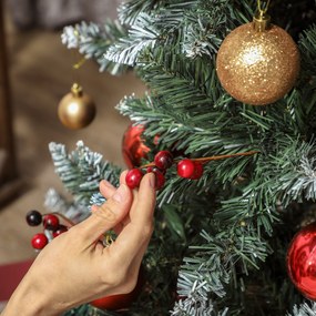 HOMCOM Brad de Crăciun Înalt Înzăpezit 180 cm cu 620 de Ramuri, Brad Artificial de Interior cu Conuri și Boabe Roșii Decorative, Bază din Metal, Verde | Aosom Romania