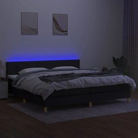 Pat cu arcuri, saltea si LED, negru, 200x200 cm, textil Negru, 200 x 200 cm, Cu blocuri patrate