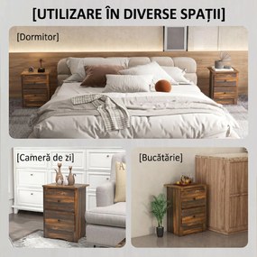 HOMCOM Noptieră cu 2 Sertare în Stil Rustic, Noptieră pentru dormitor din Lemn, 40x30x56 cm, Maro | Aosom Romania