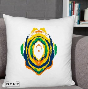 Perna Decorativa Oval Abstract Multicolor, 40x40 cm, Alb Pufos, Husa Detasabila, Perna Inclusa, BEKZ®