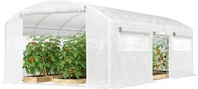 Outsunny Seră tunel 6x3x2 m cu 3 uși rulou, 6 ferestre cu plasă și structură din oțel galvanizat, alb | Aosom Romania