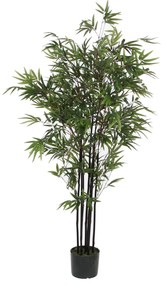 Planta artificiala Bambus, Azay Design, bogat in frunze verzi din poliester, cu tulpini inalte, in ghiveci negru, pentru interior, inaltime 150 cm