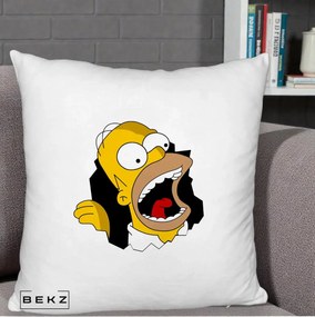 Perna Personalizata Homer Simpson Surpriza, 40x40 cm, Alb Pufos, Husa Detasabila, Perna Inclusa, BEKZ®
